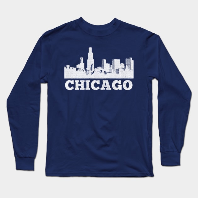 Chicago / Retro Style Faded Design Long Sleeve T-Shirt by DankFutura